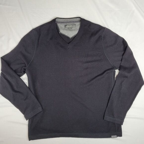 L EDDIE BAUER VNECK BLACK SOFT COTTON MENS GOLF SWEATER large - Picture 12 of 12